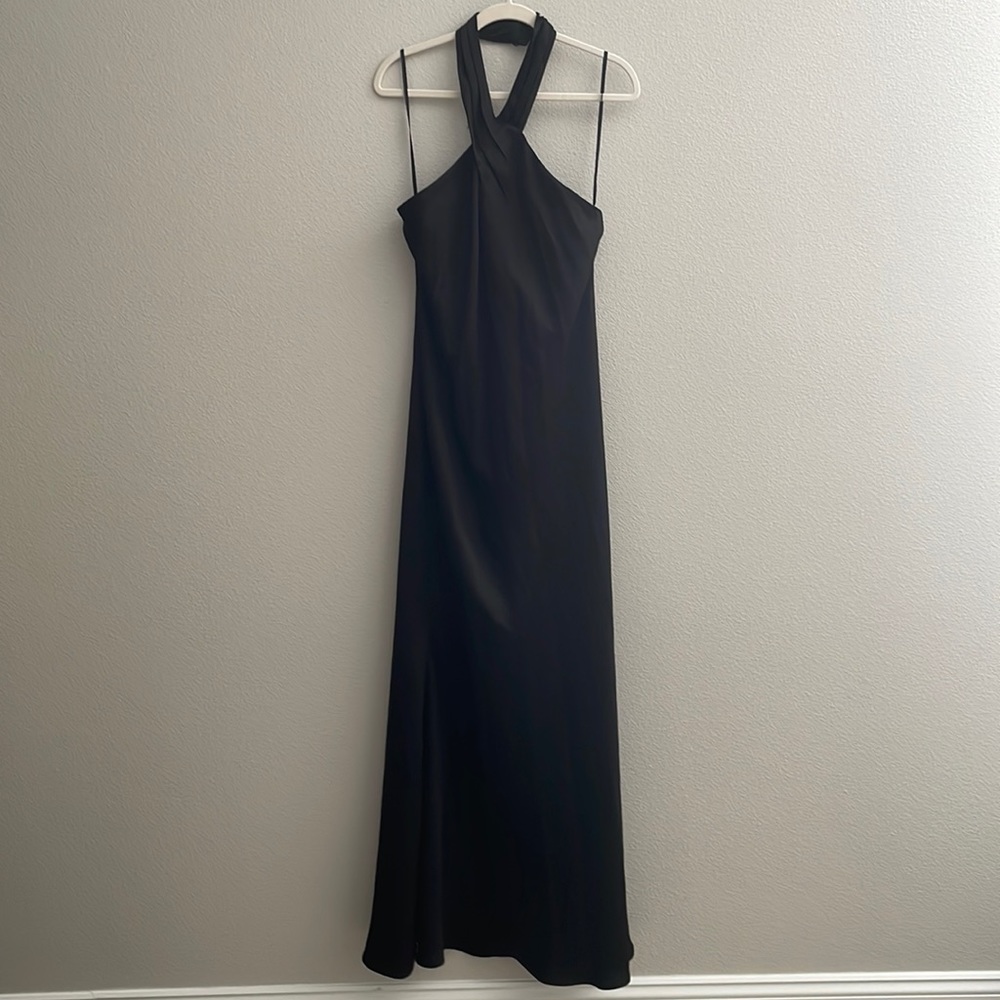 BHLDN black satin floor length dress